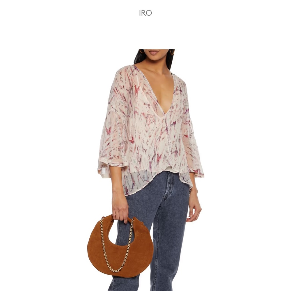 IRO Justie Asymmetrical Printed Silk Chiffon Top